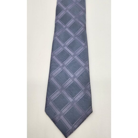 Gino Pompeii Blue Checkered Geometric Tie 100% Polyester EUC - Picture 2 of 7